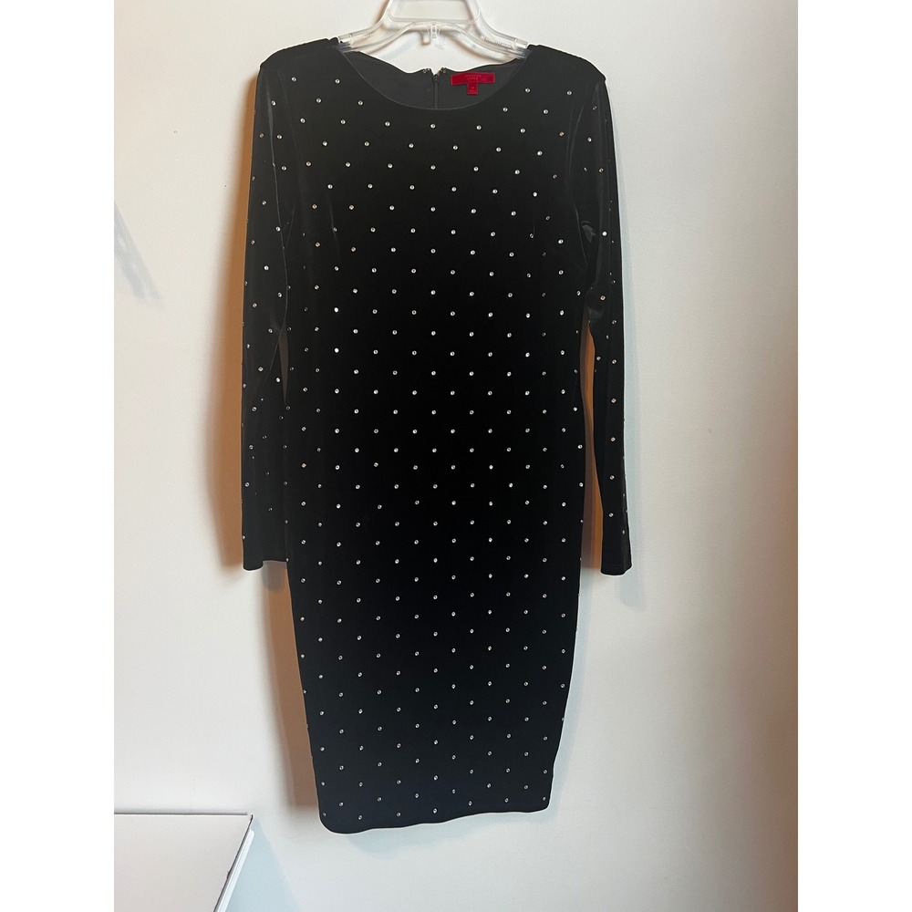Jennifer Lopez‎ Black Velvet Rhinestone Dress Long Sleeve Cocktail Party M